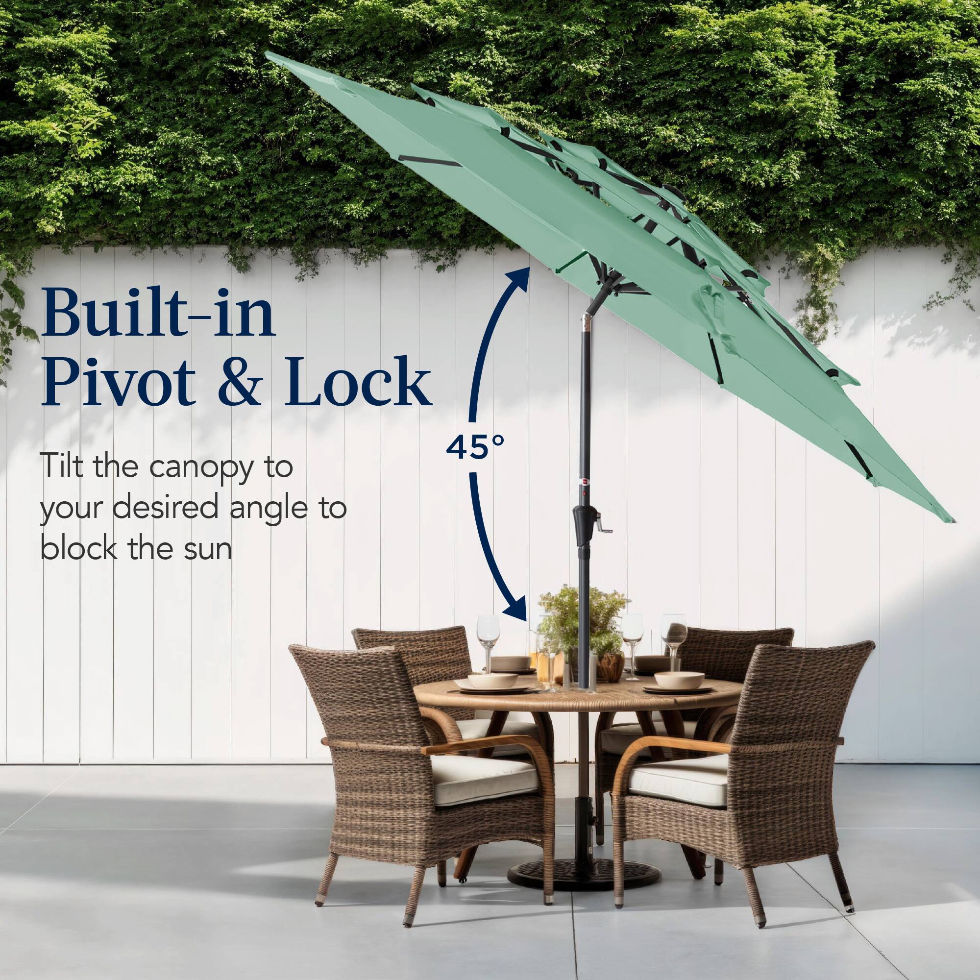 Built-in Pivot & Lock

Tilt the canopy to your desired angle to block the sun.