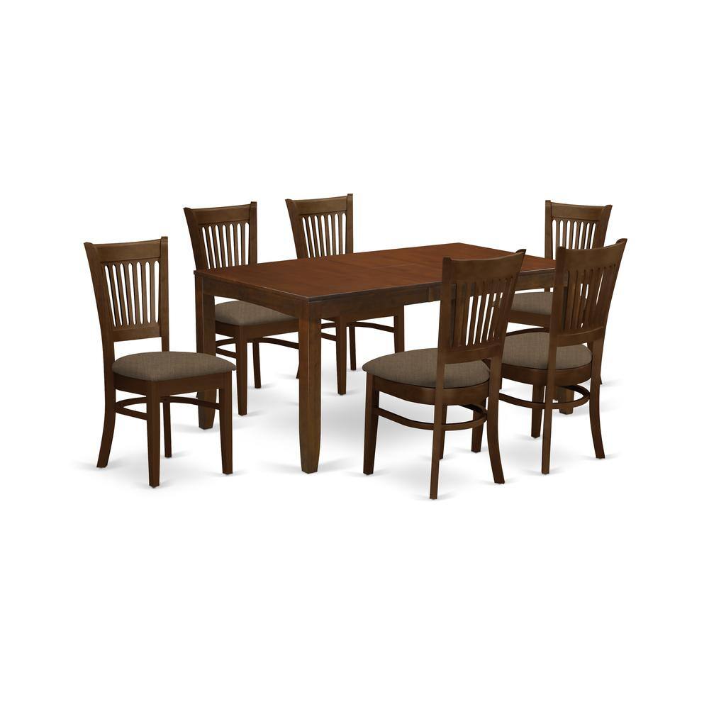 Back. East West Furniture - LYVA7-ESP-C 7 Pc Dining Table with a 12" Leaf and 6 Cushion Kitchen Chairs - Espresso.