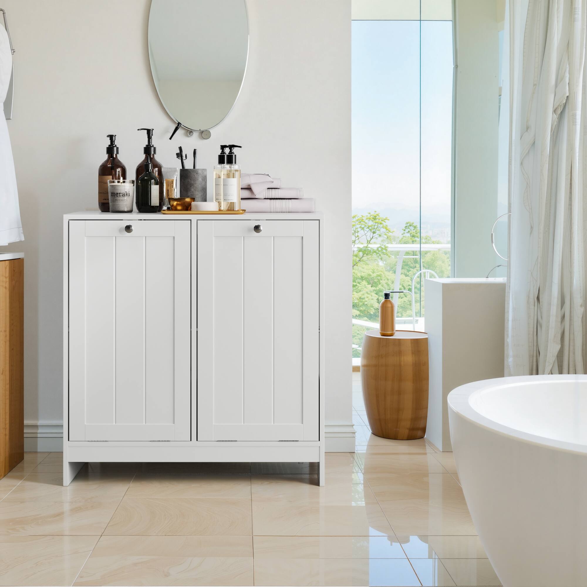Alt View 6. ELEMENT ACE - Tilting Laundry Hamper Cabinet with Removable Baskets for Organized Home Storage - White.