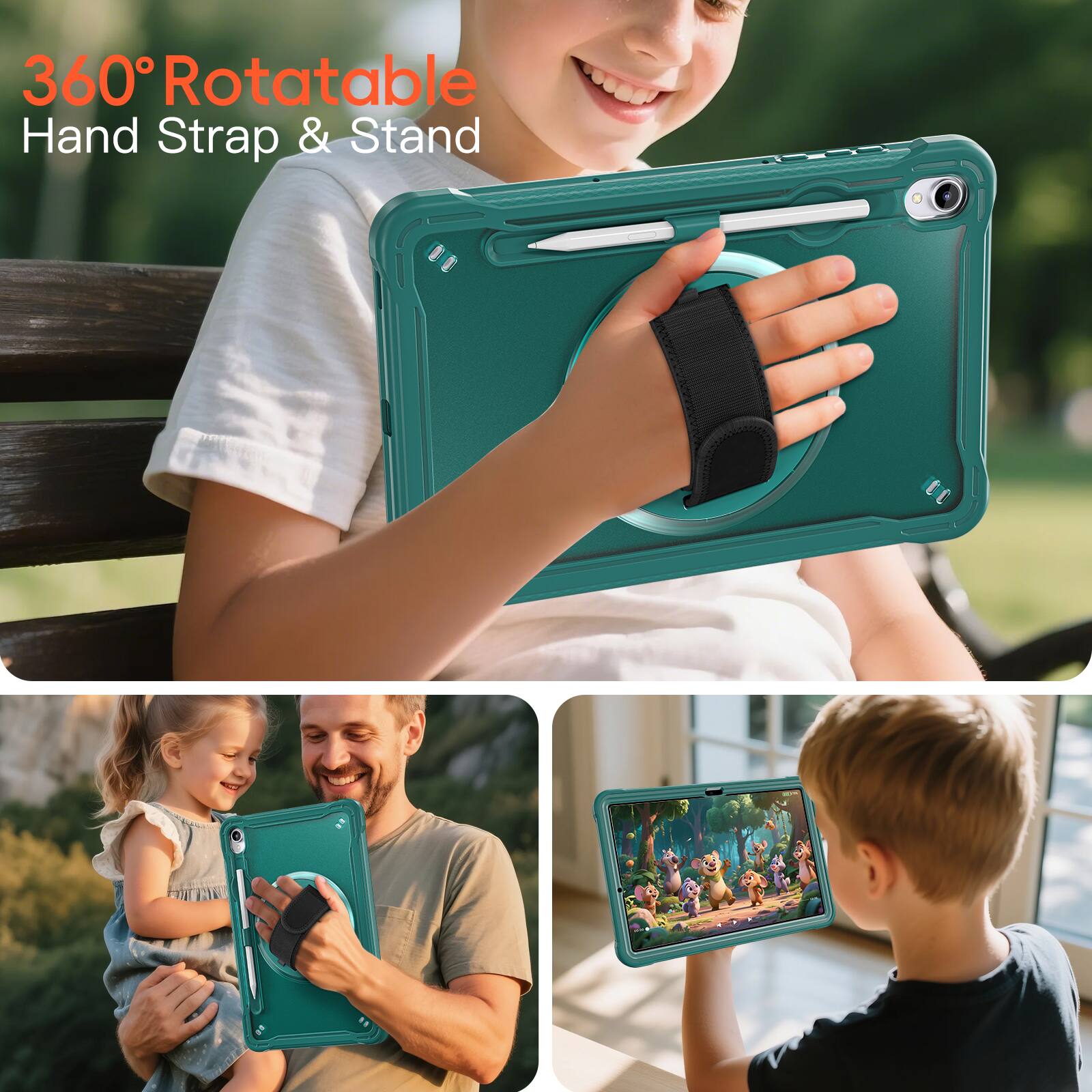 360° Rotatable Hand Strap & Stand