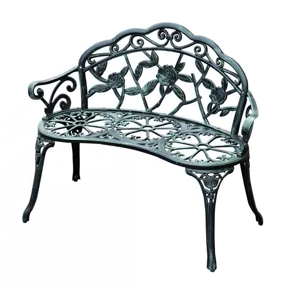 Front. Hivvago - Outdoor Patio 40-inch Garden Bench with Backrest in Antique Green Metal Finish - GREEN.