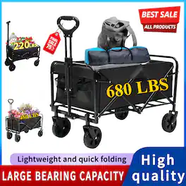 GlowWise - Heavy Duty Folding Cart - 680LBS Capacity, All Terrain, Multipurpose Utility Cart for Outdoor/Gardening/Shopping - Black