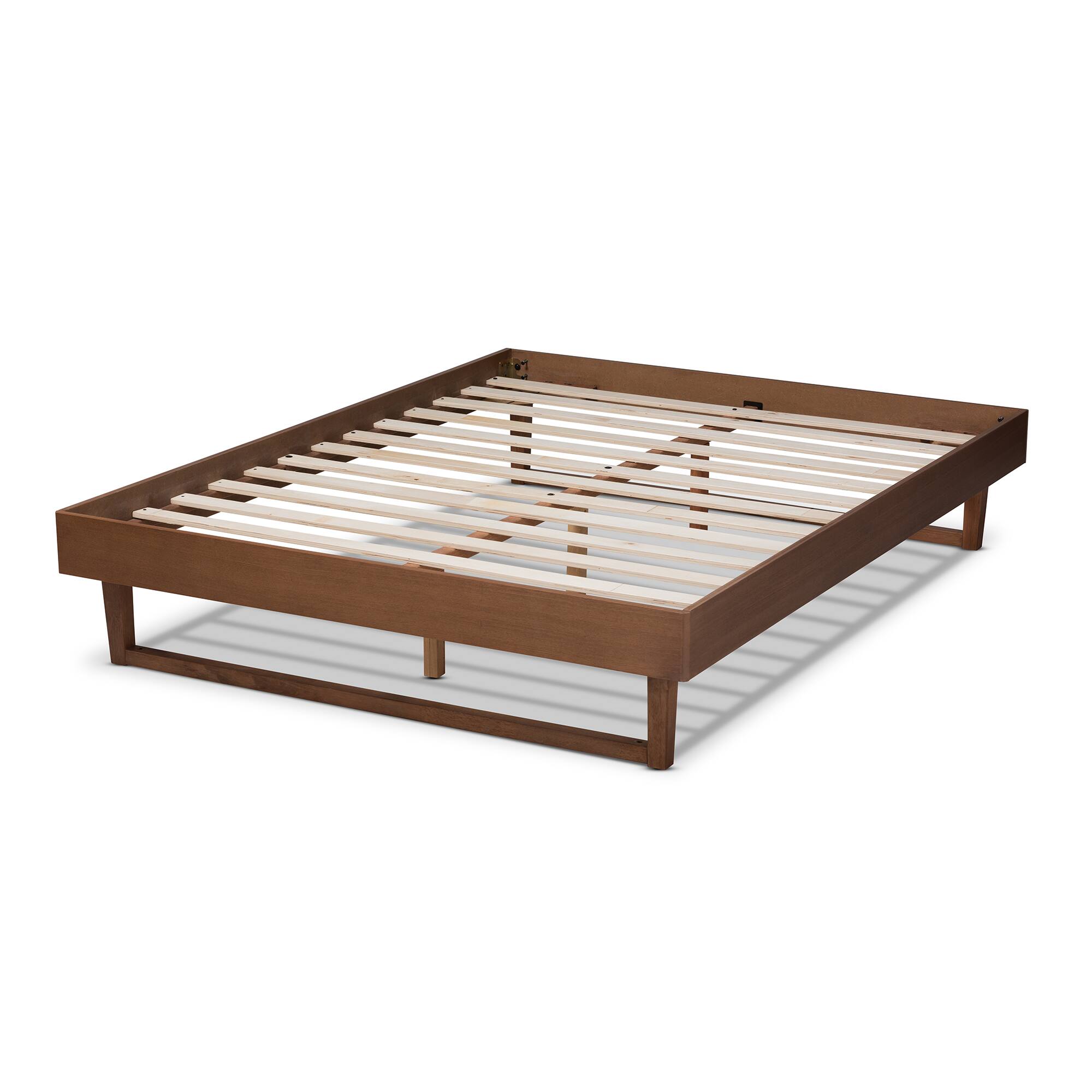 Left. Baxton Studio - Liliya Mid-Century Modern Walnut Brown Finished Wood Platform Bed Frame - Ash Walnut.