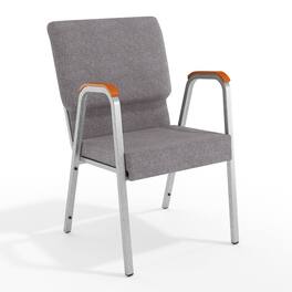 Emma + Oliver - 21" Stackable Church Chair with Arms - Gray Fabric/Silver Vein Frame