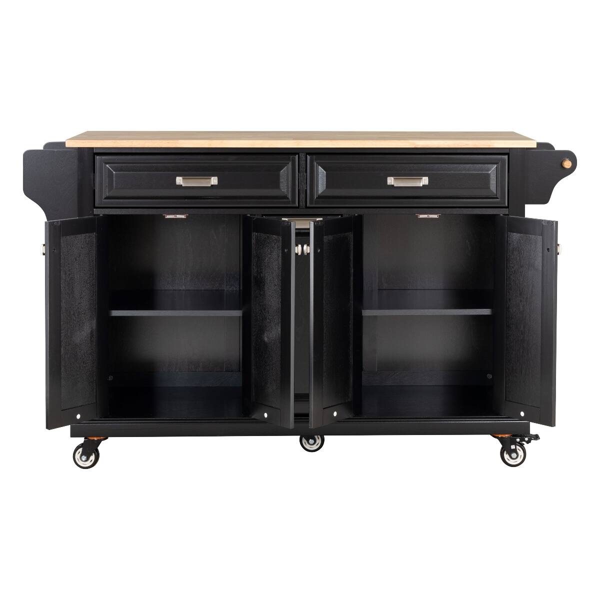 Angle. Loheer - Loheer Black Kitchen Island with Rubberwood Countertop Rolling Kitchen Cart on 5 Wheels - Black.
