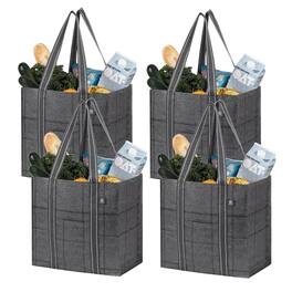 DORLUKFU - 4 Pack Reusable Grocery Bags with Hard Bottom, Heavy-Duty Shopping Bags for Shopping Cart ( 4 Pack) - Windowpane