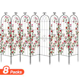 VEVOR - Garden Trellis, 71 x 20 inch Rose Trellis, 8 Packs Garden Flower Rose Trellises with Powder-Coated Finish & Convenient - Black