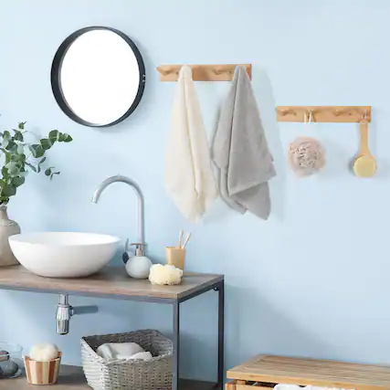 Front. Oumilen - 2 Pack Natural Wood Coat Racks with 4 Hooks Each – Light Wood Wall Mount for Hats, Bags, Umbrellas - Natural.