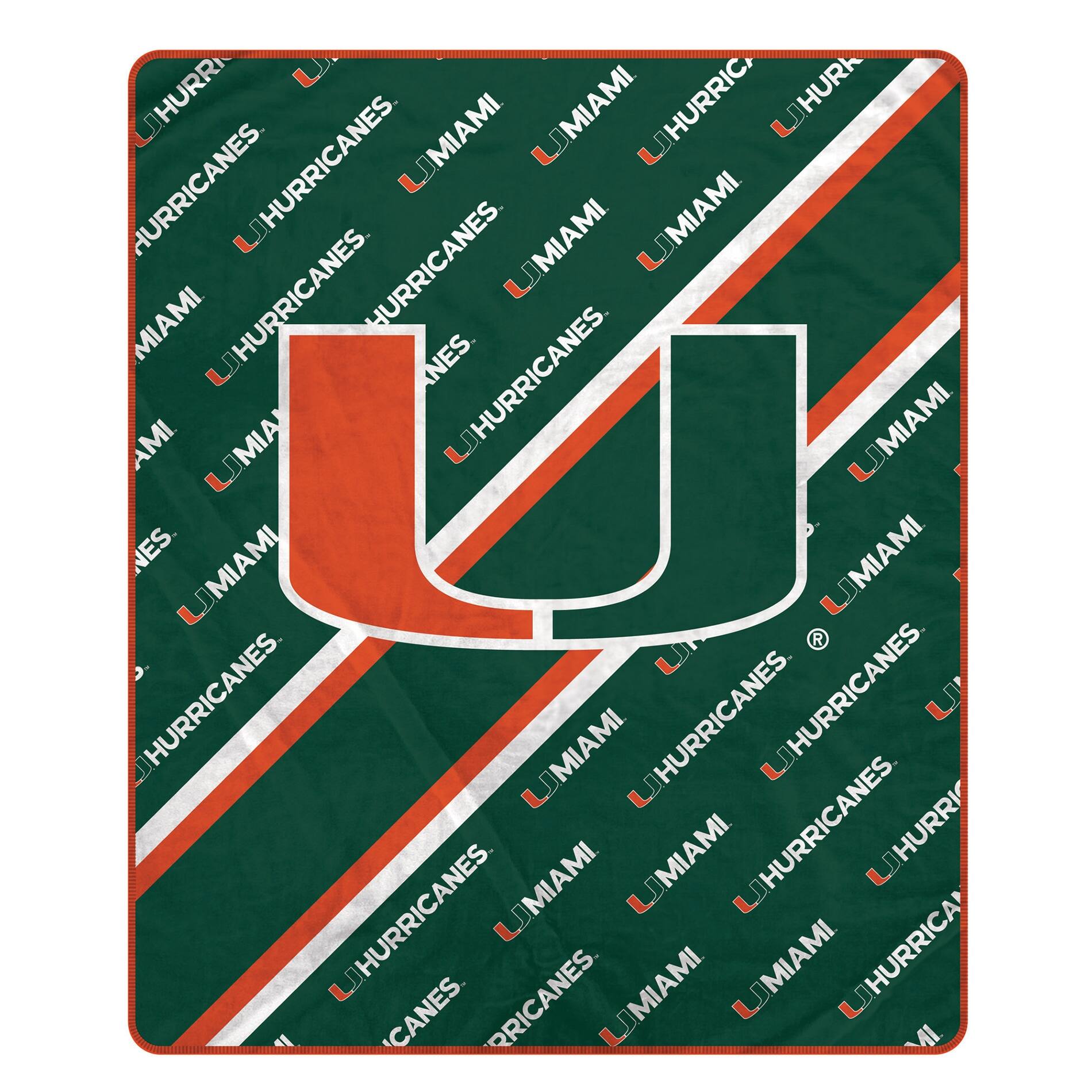 Pegasus - Miami Hurricanes 60" x 70" Diagonal Lined Wordmark Ultra Soft Blanket - Multicolor