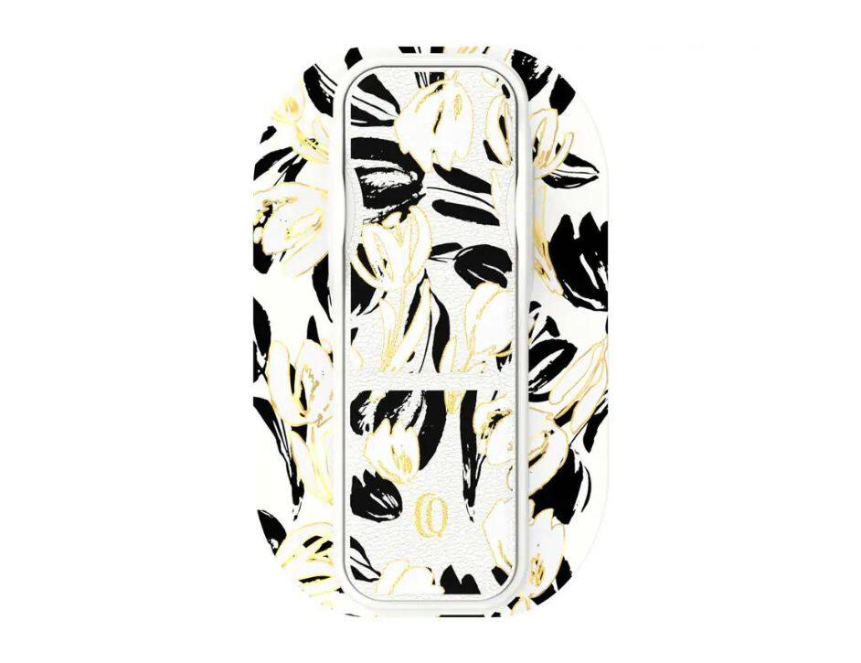 Angle. CLCKR - Clckr Magsafe Carson & Quinn Phone Grip | Color: Black with White Tulips - Black with White Tulips.