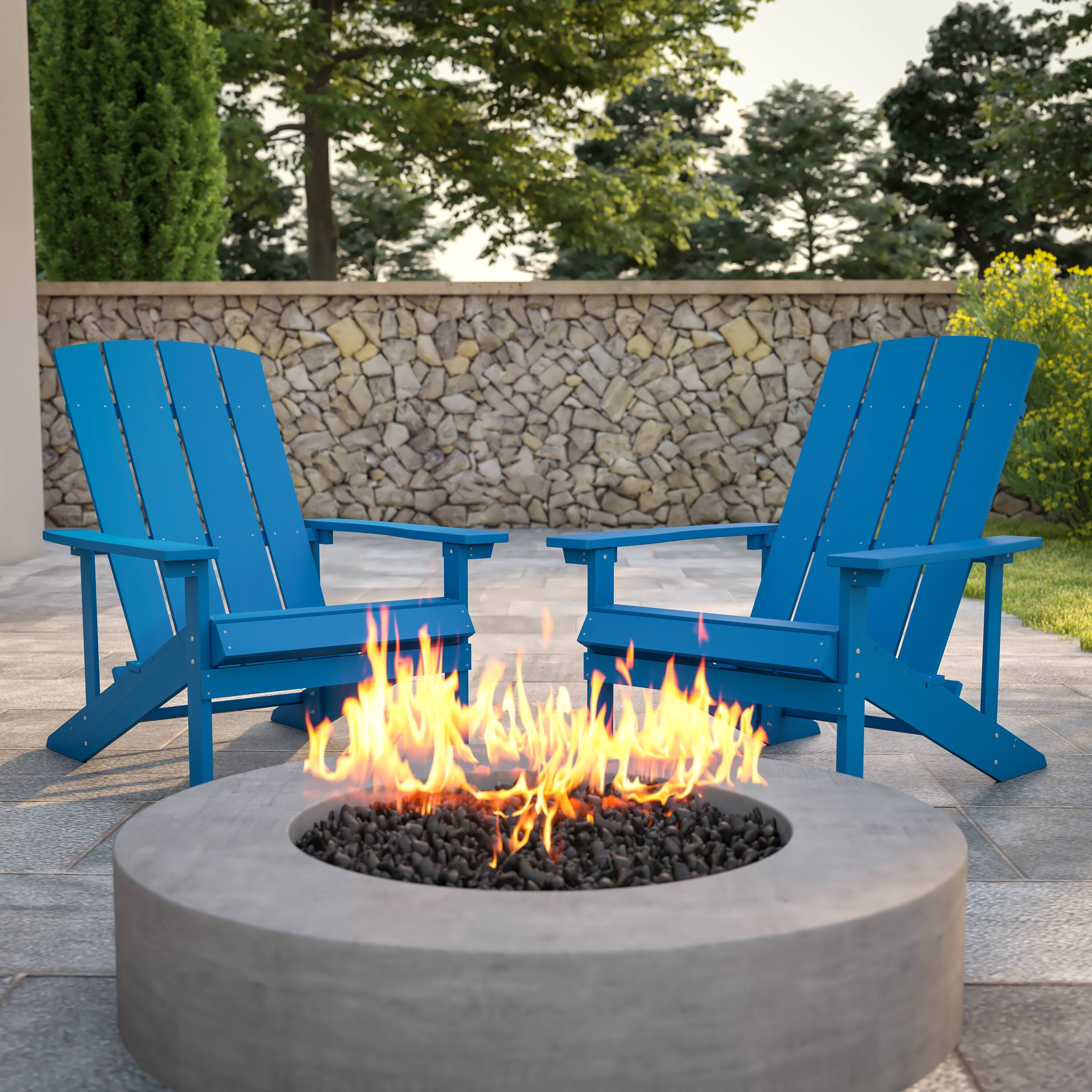 Alt View 2. Emma + Oliver - 2 Pack Outdoor All-Weather Poly Resin Wood Adirondack Chairs - Blue.