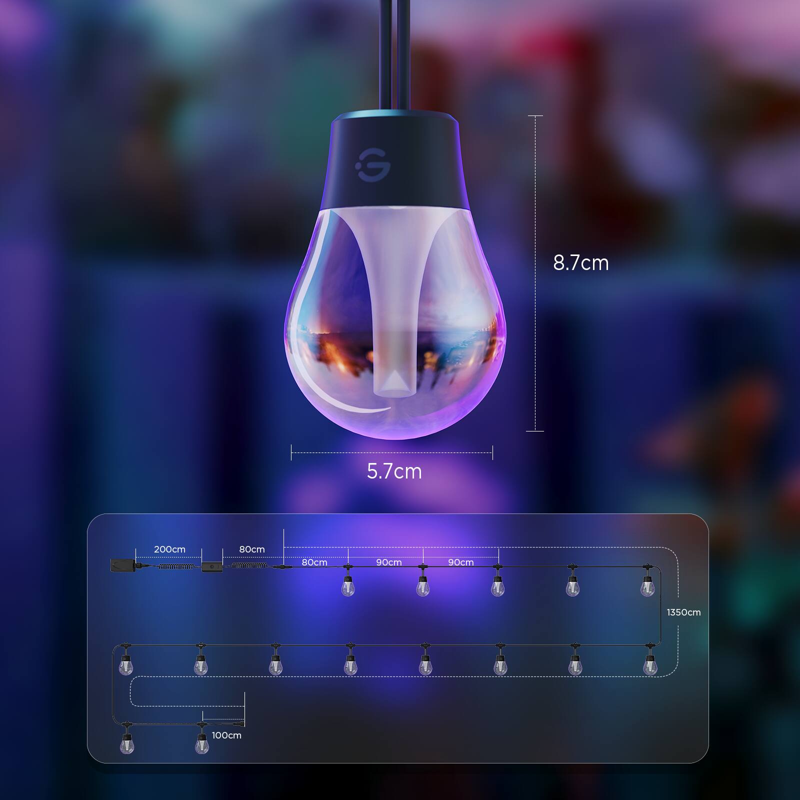 - Height: 8.7 cm
- Diameter: 5.7 cm

- 200 cm
- 80 cm
- 80 cm
- 90 cm
- 90 cm
- 1350 cm
- 100 cm