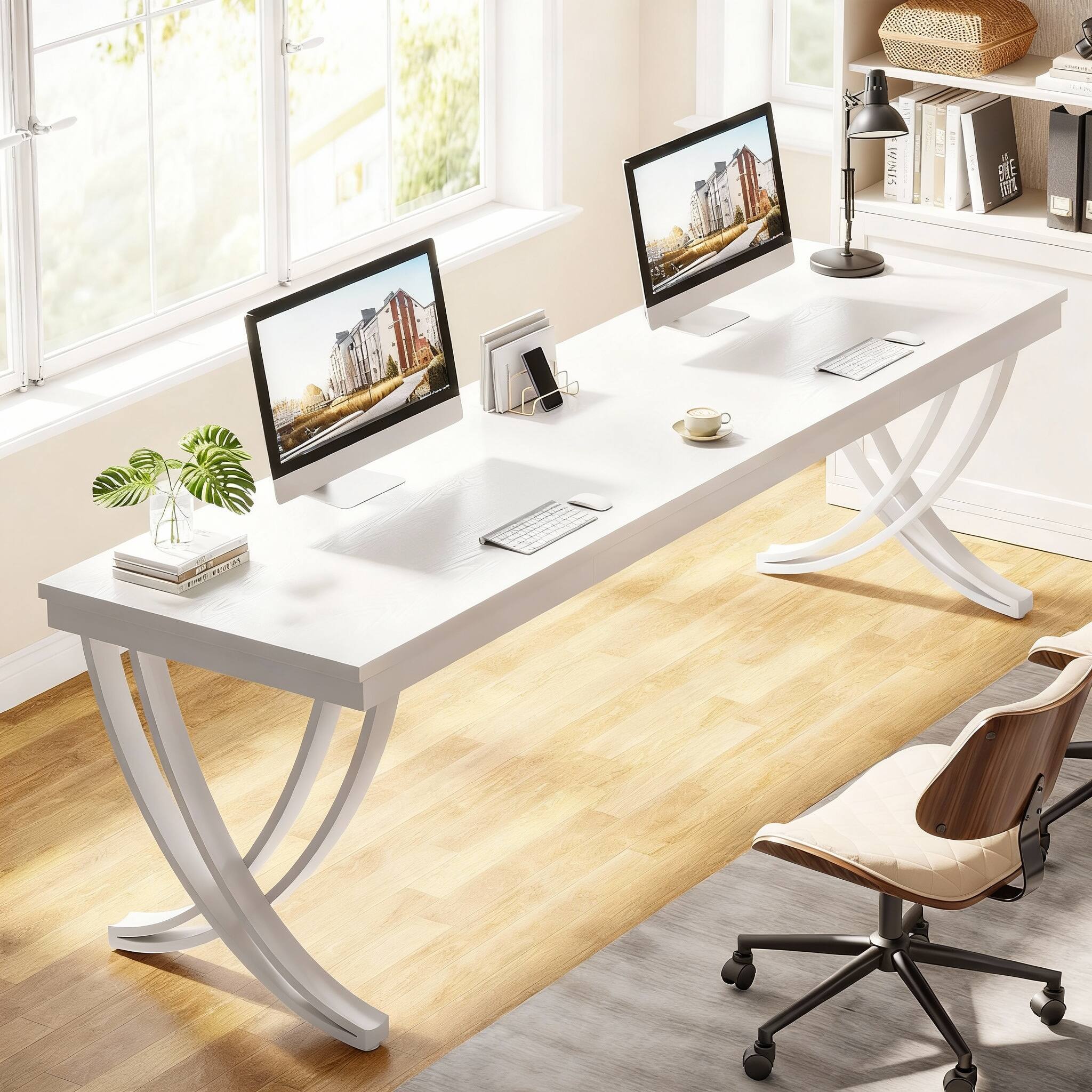 OMOMMD - 78" Two-Person Computer Desk Extra Long Double Workstation Home Office - White