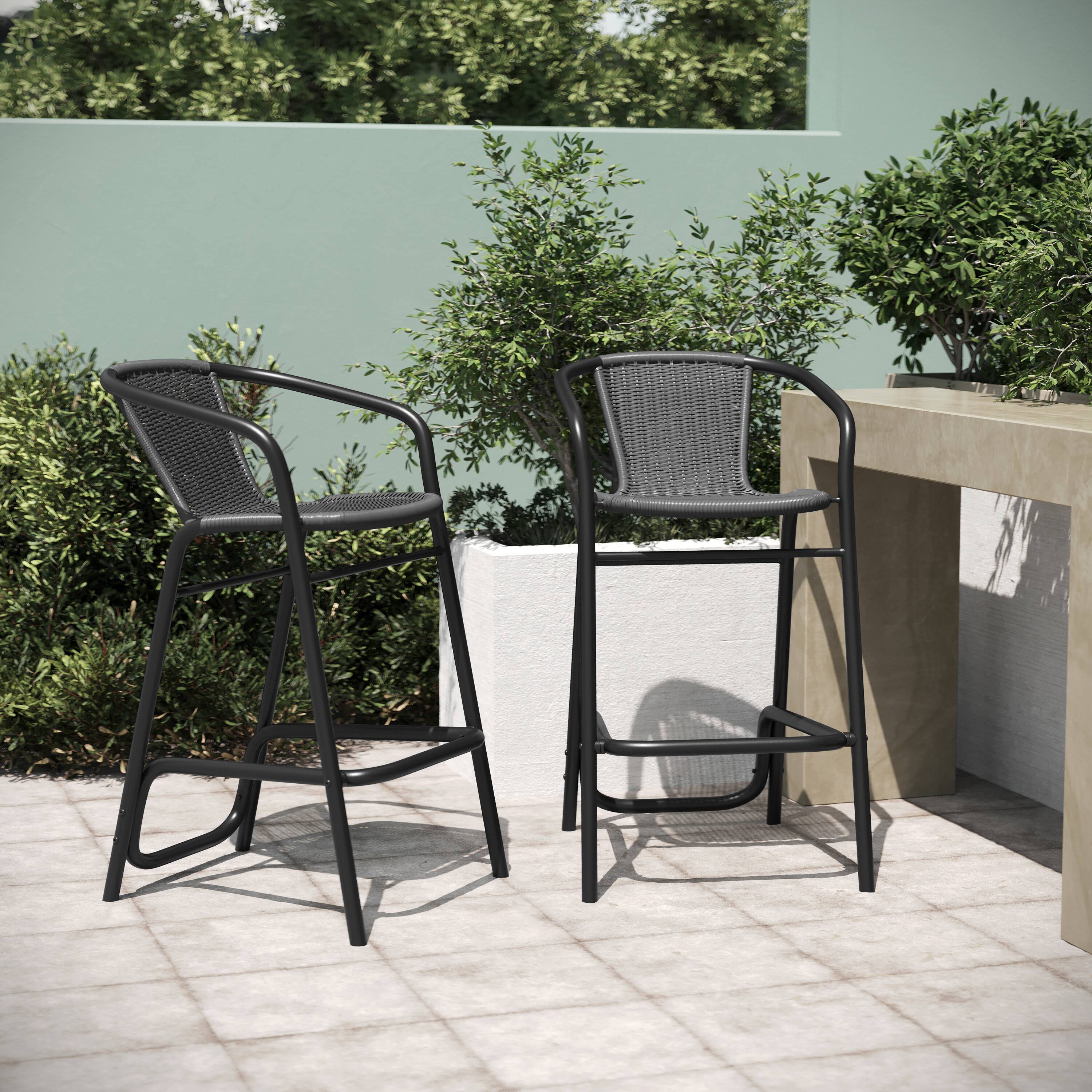 Alt View 4. Emma + Oliver - Colmar Set of Four Indoor/Outdoor Stacking Thonet Bistro Style Chairs with PE Rattan Seat and Metal Frame - Black & White/Black Frame.