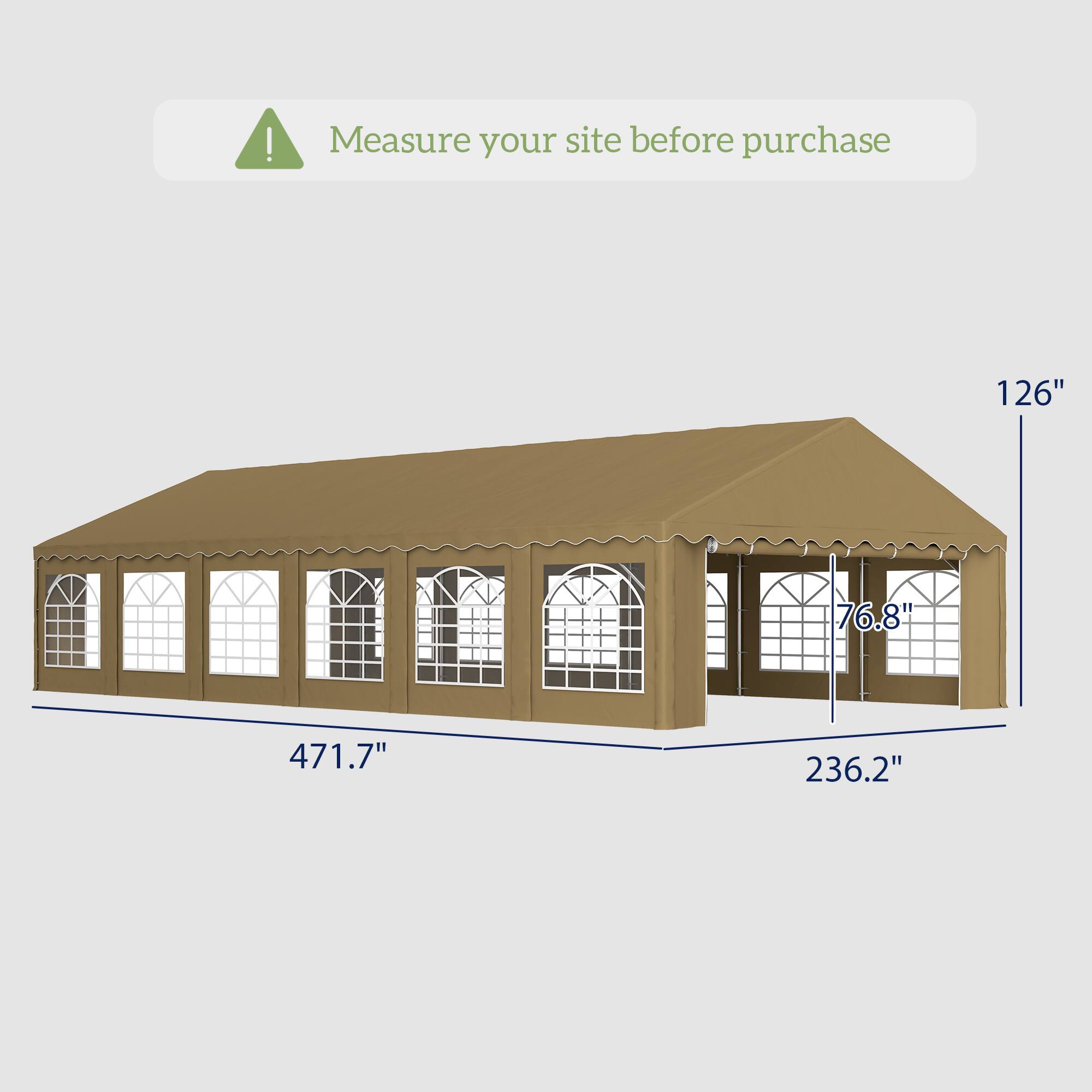 Measure your site before purchase
126"
76.8"
471.7"
236.2"