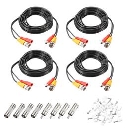 Unique Bargains - BNC Video Power Cable, 4 Sets, All-in-One CCTV Camera Extension Cord - Black