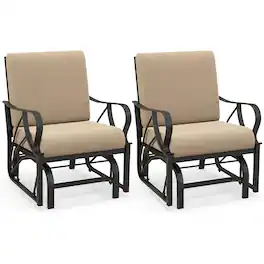 Costway - 2PCS Patio Rocking Chair with Cushion Heavy-Duty Metal Frame Smooth Glider Outdoor - Tan