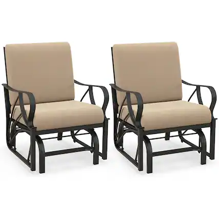 Front. Costway - Costway 2PCS Patio Rocking Chair with Cushion Heavy-Duty Metal Frame Smooth Glider Outdoor - Tan.
