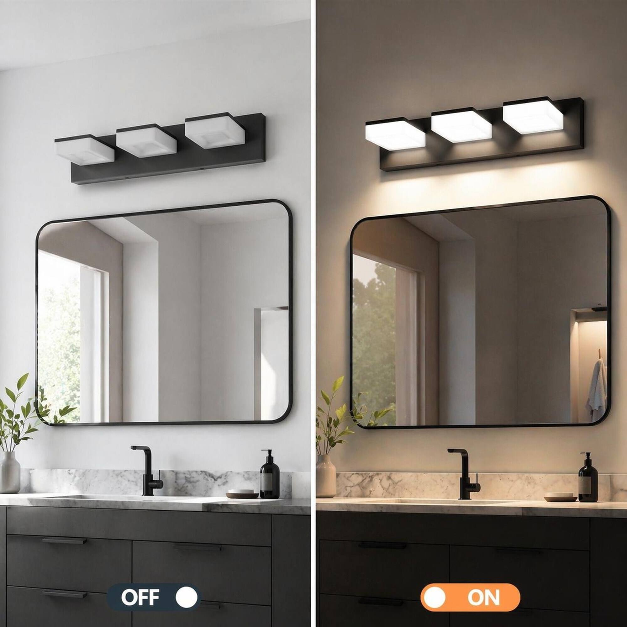 Alt View 2. RYHNUYNE - Modern LED Bathroom Vanity Light Fixture 3‑Light Black Bathroom Wall Lighting Over Mirror for Bath - Black.