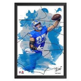 Sporticulture - Sam LaPorta Detroit Lions 27" x 39" Brush Stroke Player Framed Art Print - Multicolor