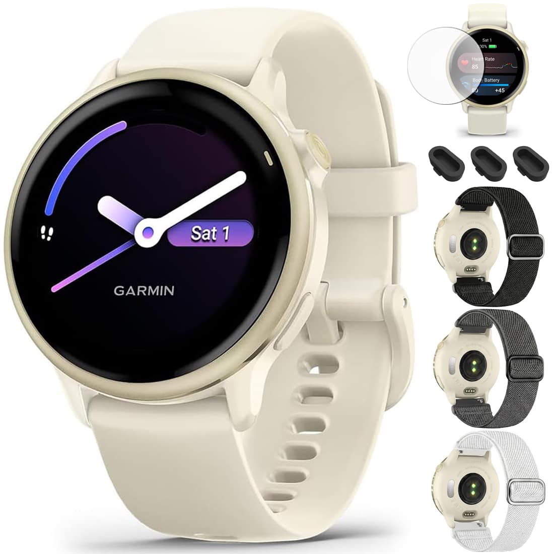 Garmin - VIVOACTIVE 6 Health & Fitness GPS Smartwatch Bone + Elastic Bands Bundle - Lunar Gold and Bone - (2025)