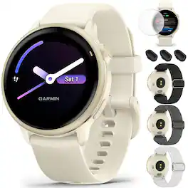 Garmin - VIVOACTIVE 6 Health & Fitness GPS Smartwatch Bone + Elastic Bands Bundle - Lunar Gold and Bone - (2025)