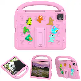 Dteck - Kids Shock-absorbent TPU Tablet Case for Apple iPad (A16) 11" 2025/10th Gen 2022 with Shoulder Strap & Pen Holder Cover - Pink