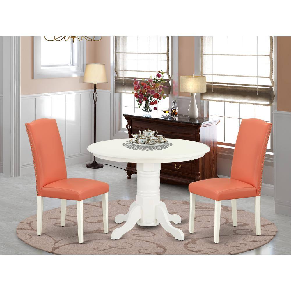 Back. East West Furniture - Dining Room Set Linen White - Brown.