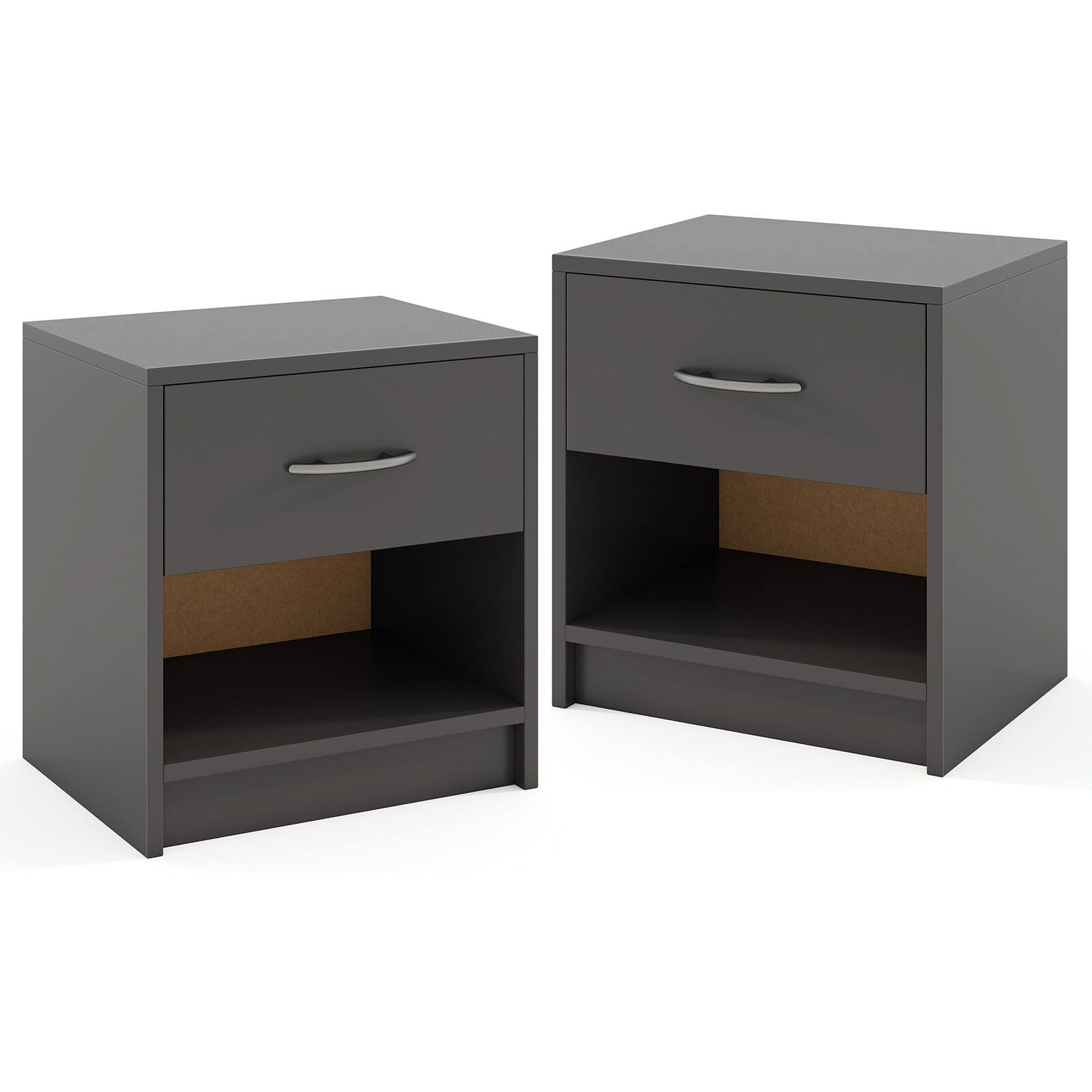 Alt View 9. Gymax - Gymax 2 PCS Nightstand w/ Drawer Side Table w/ Slide-out Drawer Open Storage Shelf Gray - Gray.