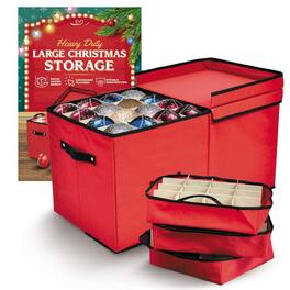 Paradigms Interiors - Christmas Ornament Storage With 8 Tray - Container Dividers For Decorations- Fits 128 Ornaments Tear-proof - Red