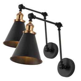 Jonathan Y - Rover 7" Classic Industrial Metal Adjustable Arm LED Wall Sconce, /Brass Gold (Set of 2) - Black