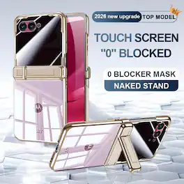 Dteck - Shockproof Case for Motorola Razr Ultra (2026) with Central Kickstand, Hard PC Protective Cover Built-in Glass Screen - B