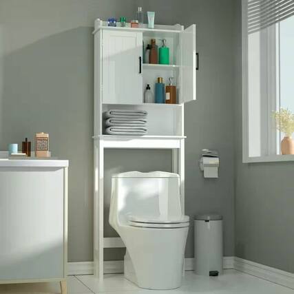 Front. Hivvago - Over the Toilet Bathroom Storage Cabinet Shelving Unit in White Wood Finish - White.