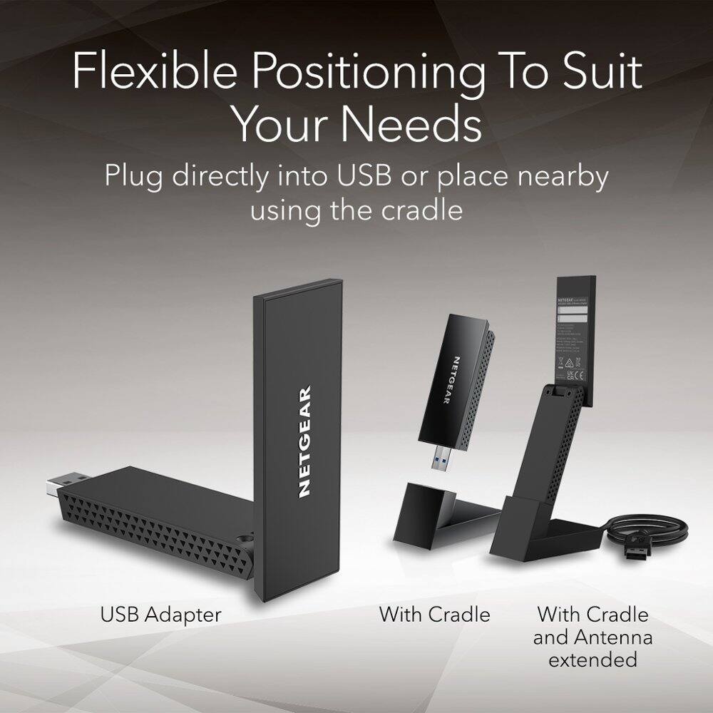 Flexible Positioning To Suit Your Needs  
Plug directly into USB or place nearby using the cradle  

USB Adapter  

With Cradle  

With Cradle and Antenna extended