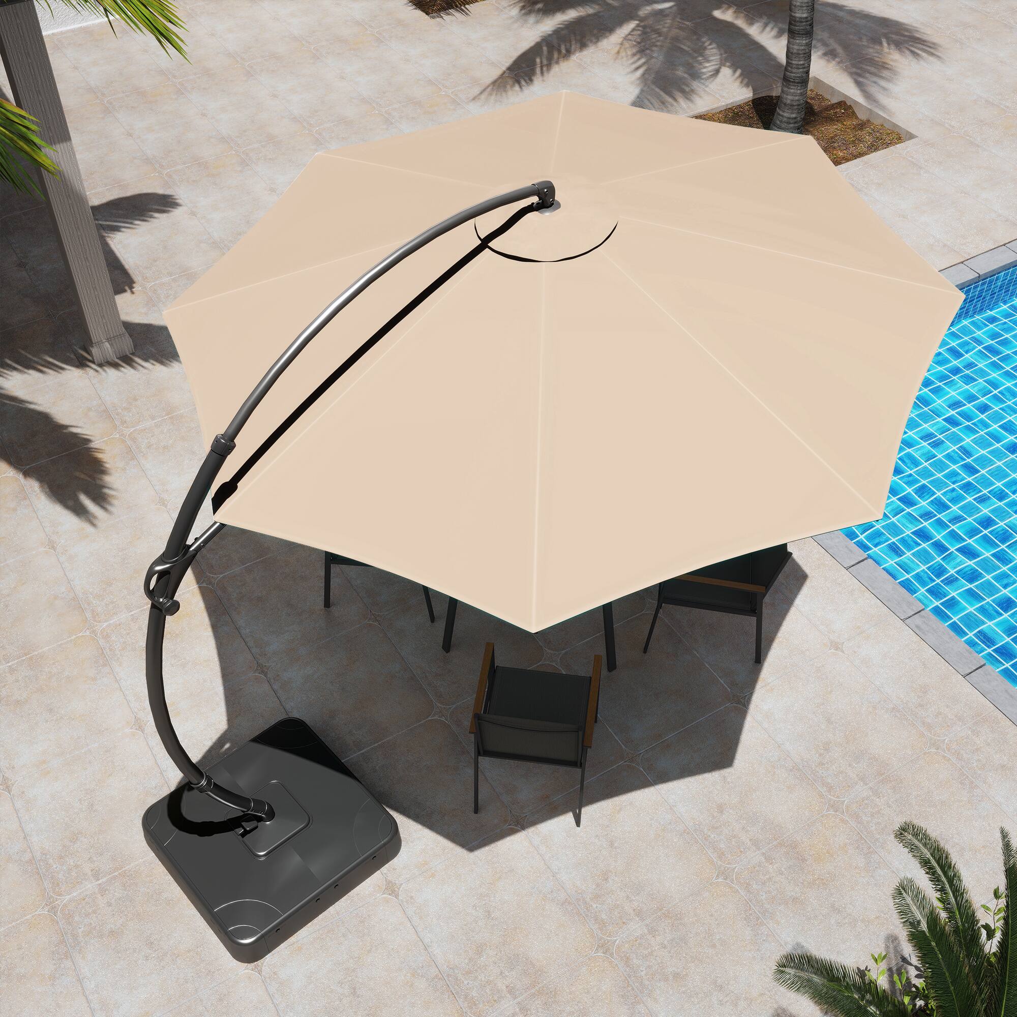 Left. Yardgrace - 12 ft. Heavy Duty Cantilever Patio Umbrella with Base and 360 Rotation for Outdoor Backyard and Pool - Champagne.