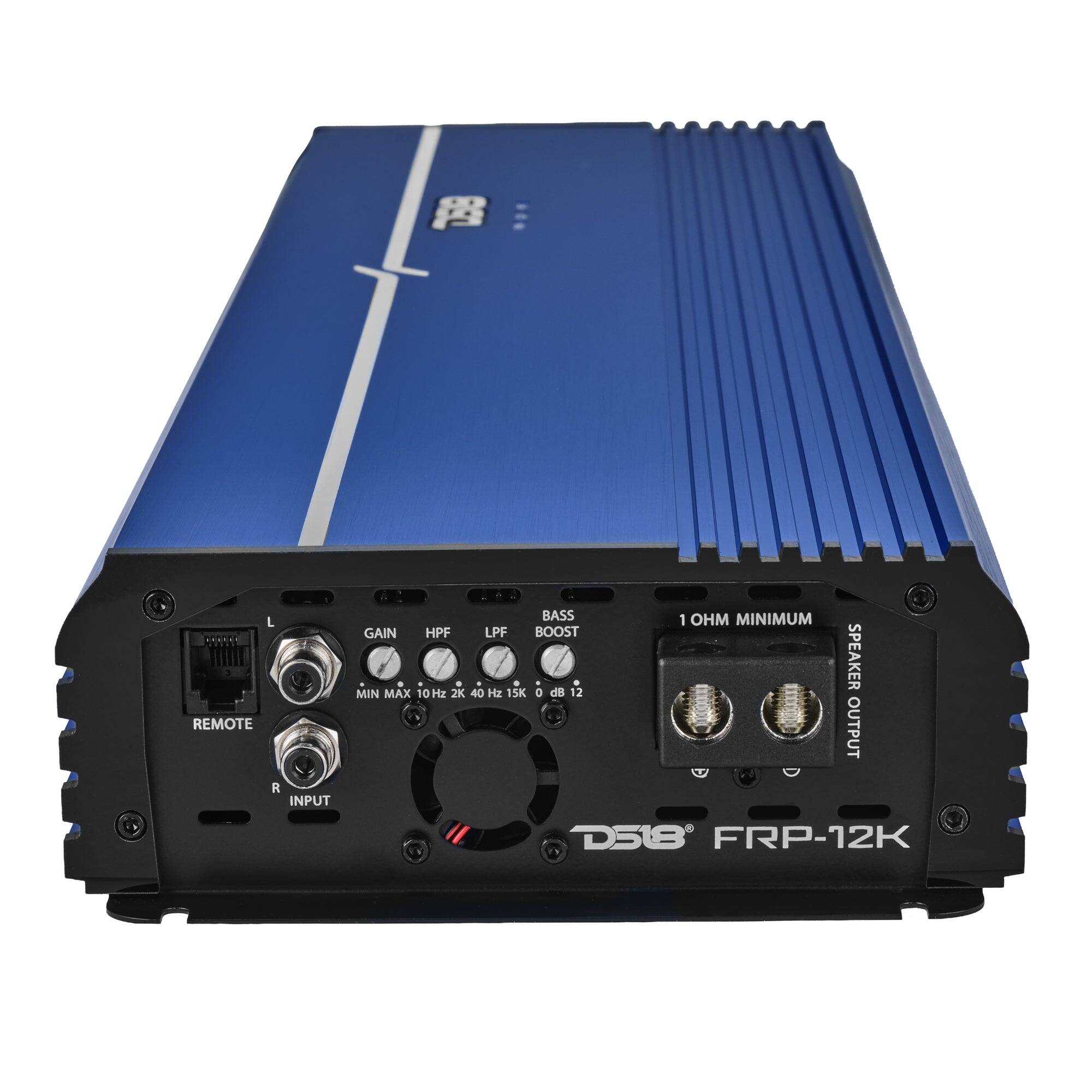 890  
L 3 REMOTE R INPUT  
BASS BOOST  
1 OHM MINIMUM  
GAIN HPF LPF BOOST MIN MAX 10Hz 2K 40 Hz 15K 0 dB 12  
SPEAKER OUTPUT  
D518 FRP-12K