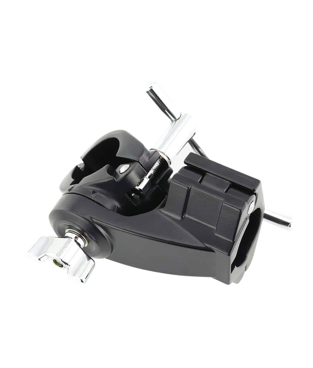 Back. Gibraltar Hardware - 1.5" Adjustable Drum Rack T Clamp, Versatile Extension Connector with Up to 180° Tilt for Custom Rack Builds.