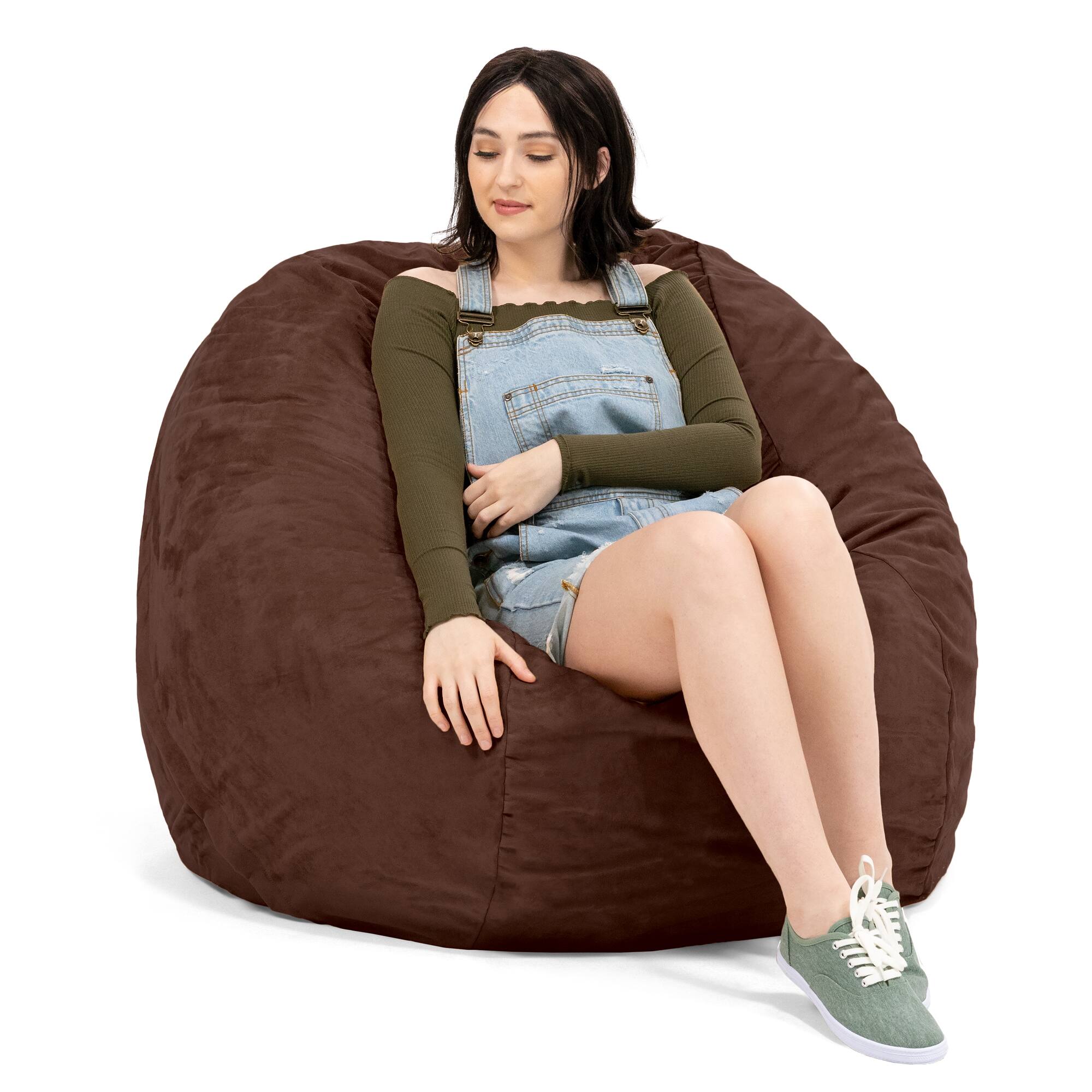 Left. Jaxx - Jaxx 4 ft Round Bean Bag Chair for Adults, Chocolate - Chocolate.
