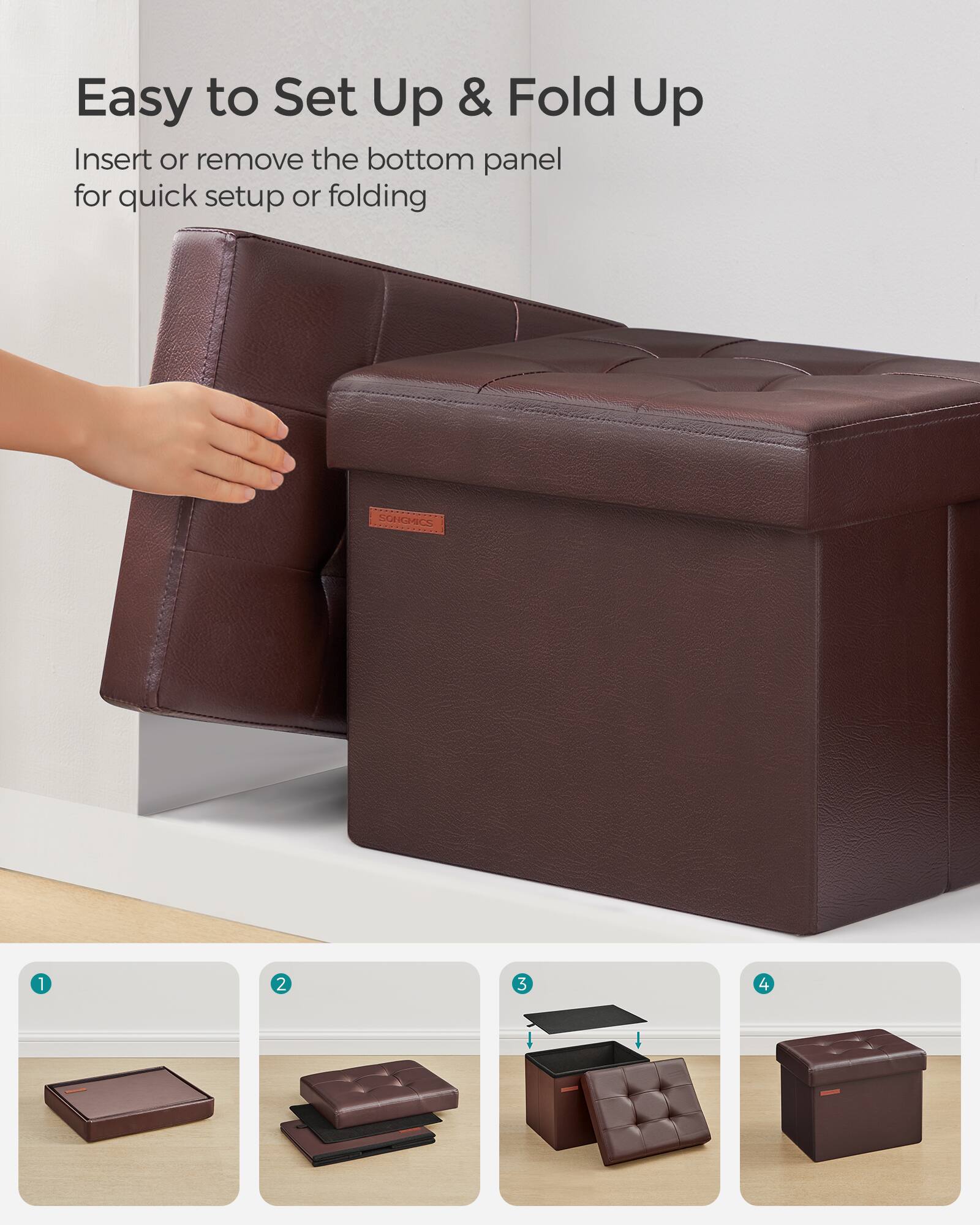 Easy to Set Up & Fold Up  
Insert or remove the bottom panel for quick setup or folding  

SONGHICS CS 1 2 3 4