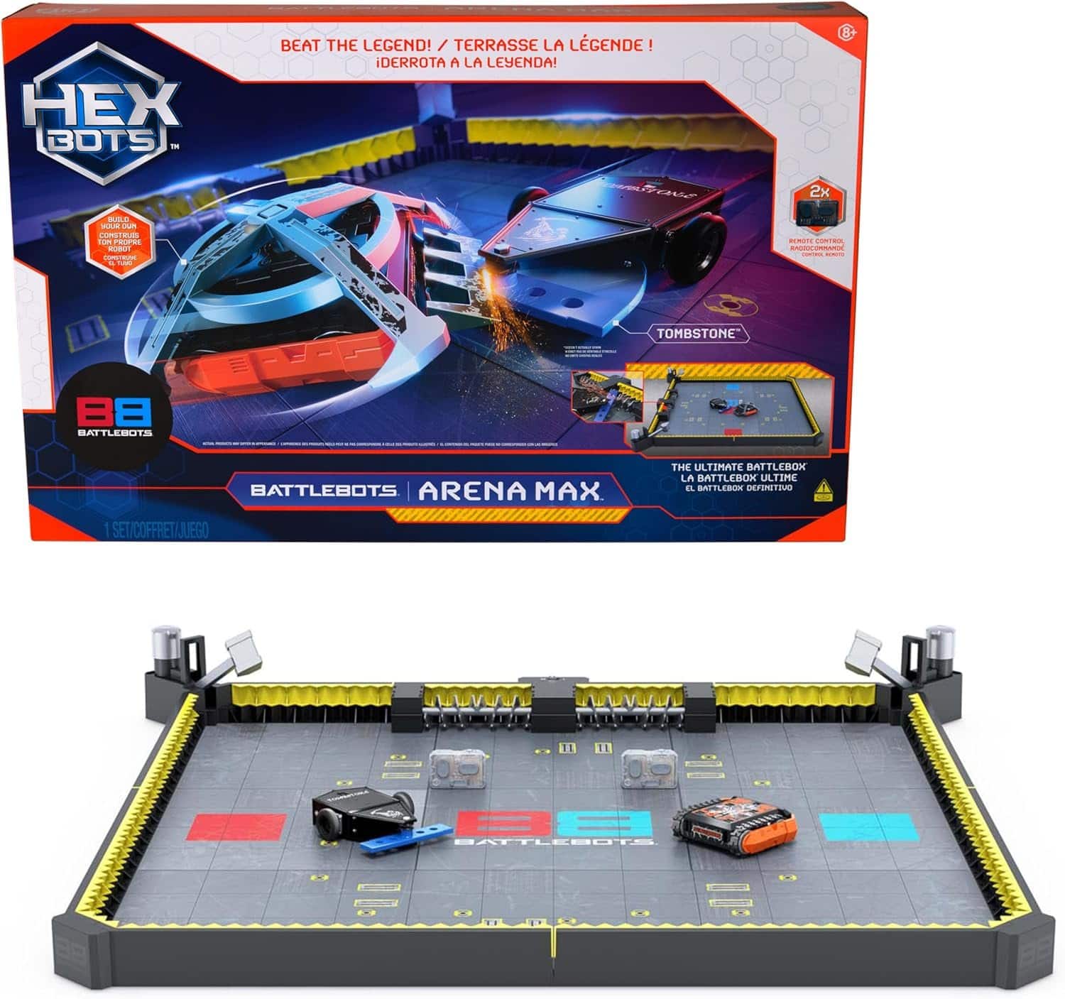 HEXBUG - HEX BOTS BattleBots Arena MAX (50% Larger Arena) Remote Control Robots, 30+ Custom Parts, Includes Tombstone, Ages 8+ - Multi