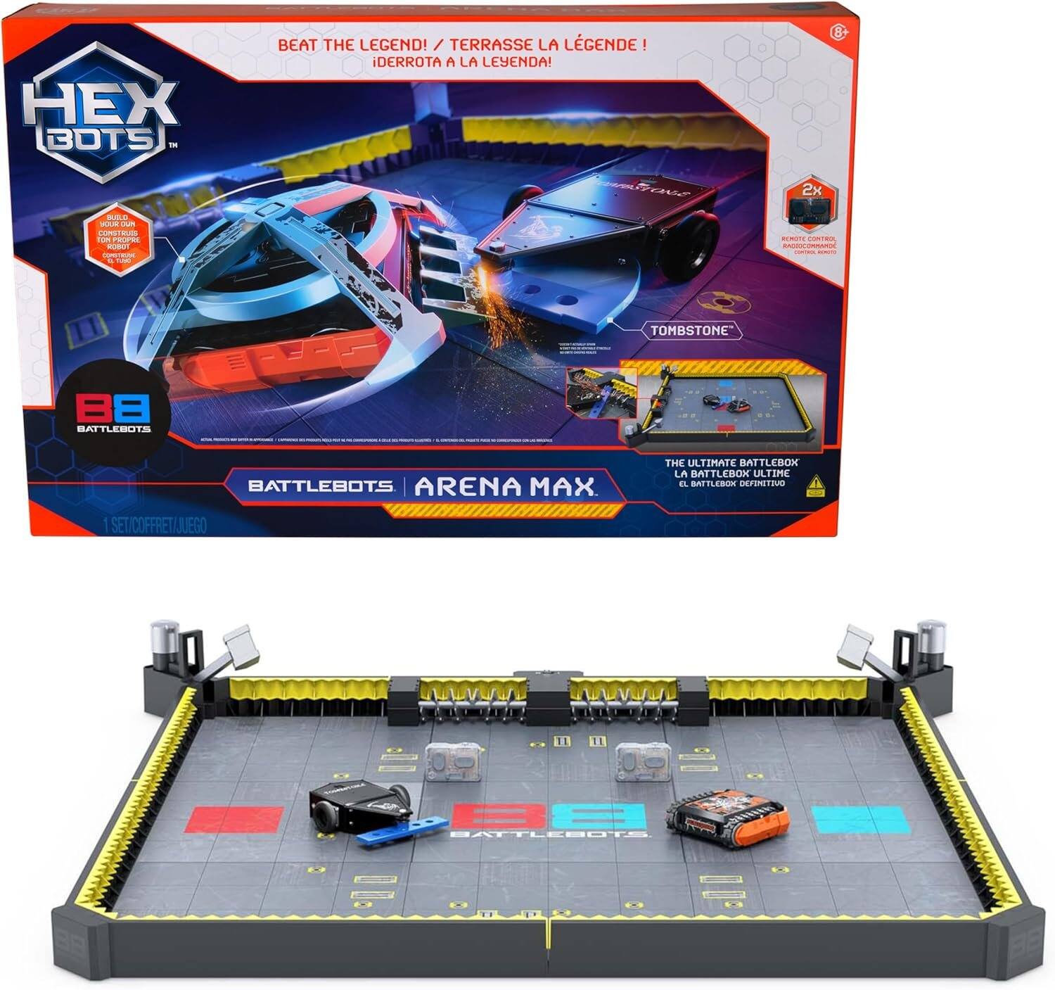 HX BOTS - BEAT THE LEGEND! / TERRASSE LA LÉGENDE! ¡DERROTA A LA LEYENDA!  
BATTLEBOTS ARENA MAX THE ULTIMATE BATTLEBOX LA BATTLEBOX ULTIME EL BATTLEBOX DEFINITIVO  
1 SET/COFFRET/JUEGO  
11+