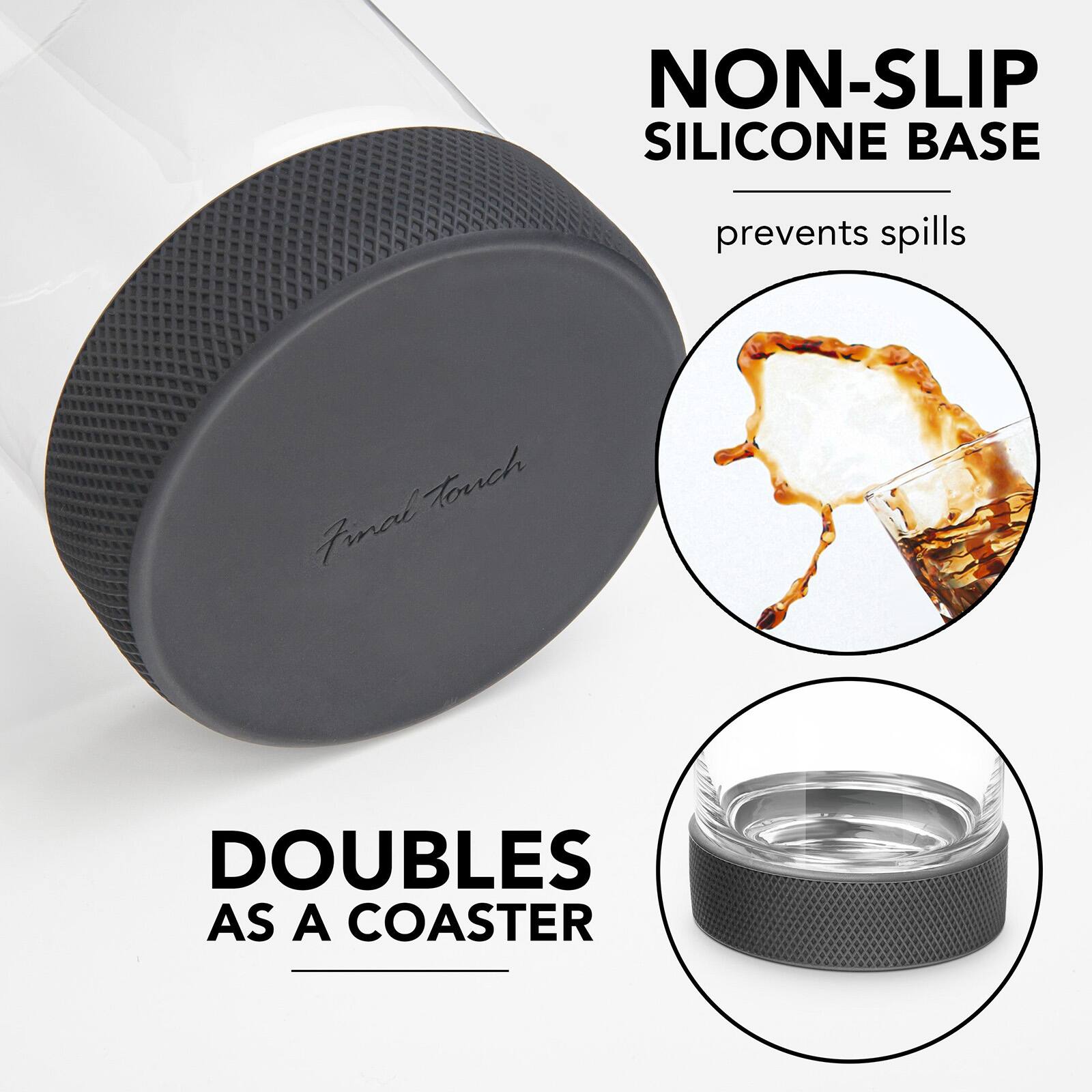 NON-SLIP SILICONE BASE  
prevents spills  

Final Touch  

DOUBLES AS A COASTER