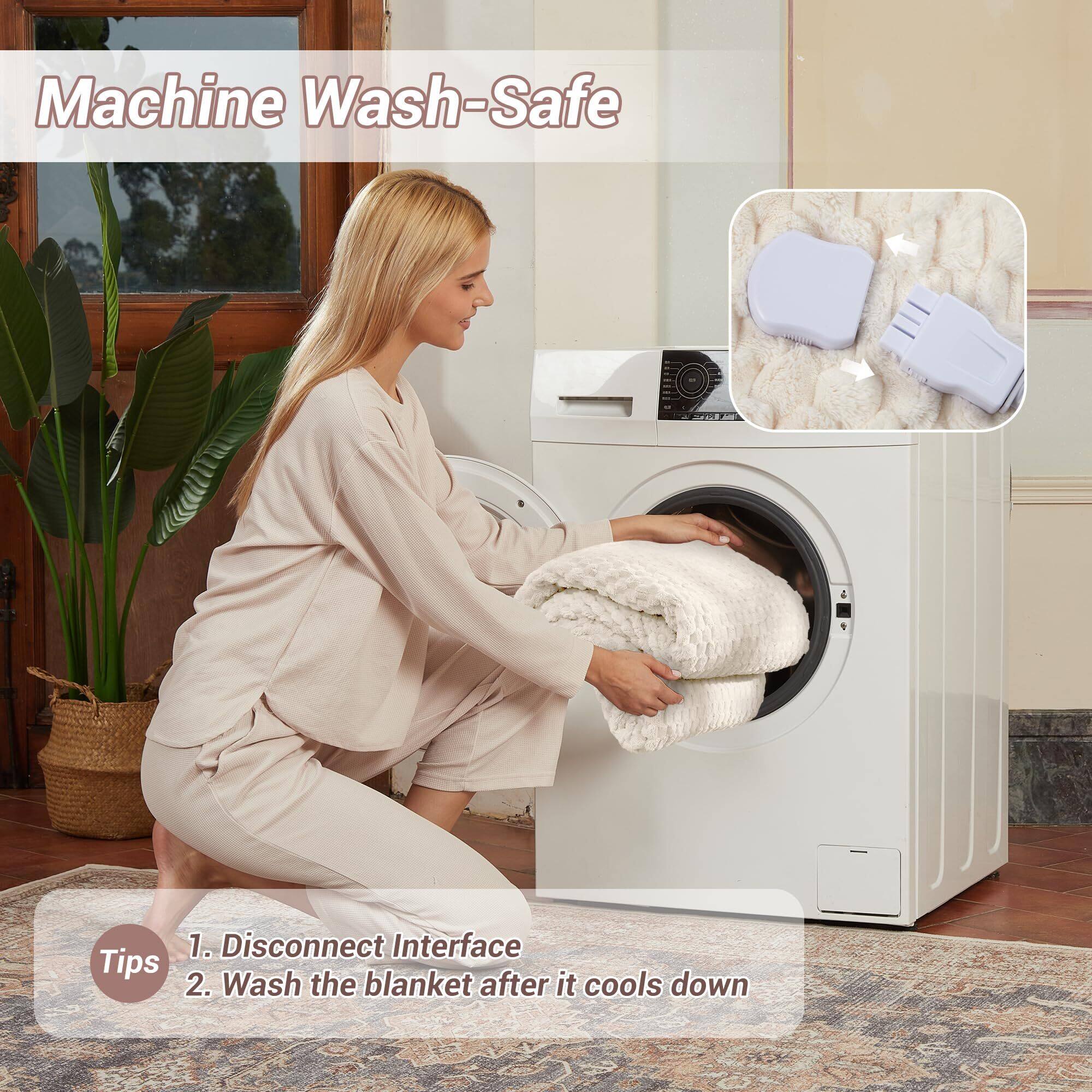 Machine Wash-Safe

Tips:
1. Disconnect Interface
2. Wash the blanket after it cools down