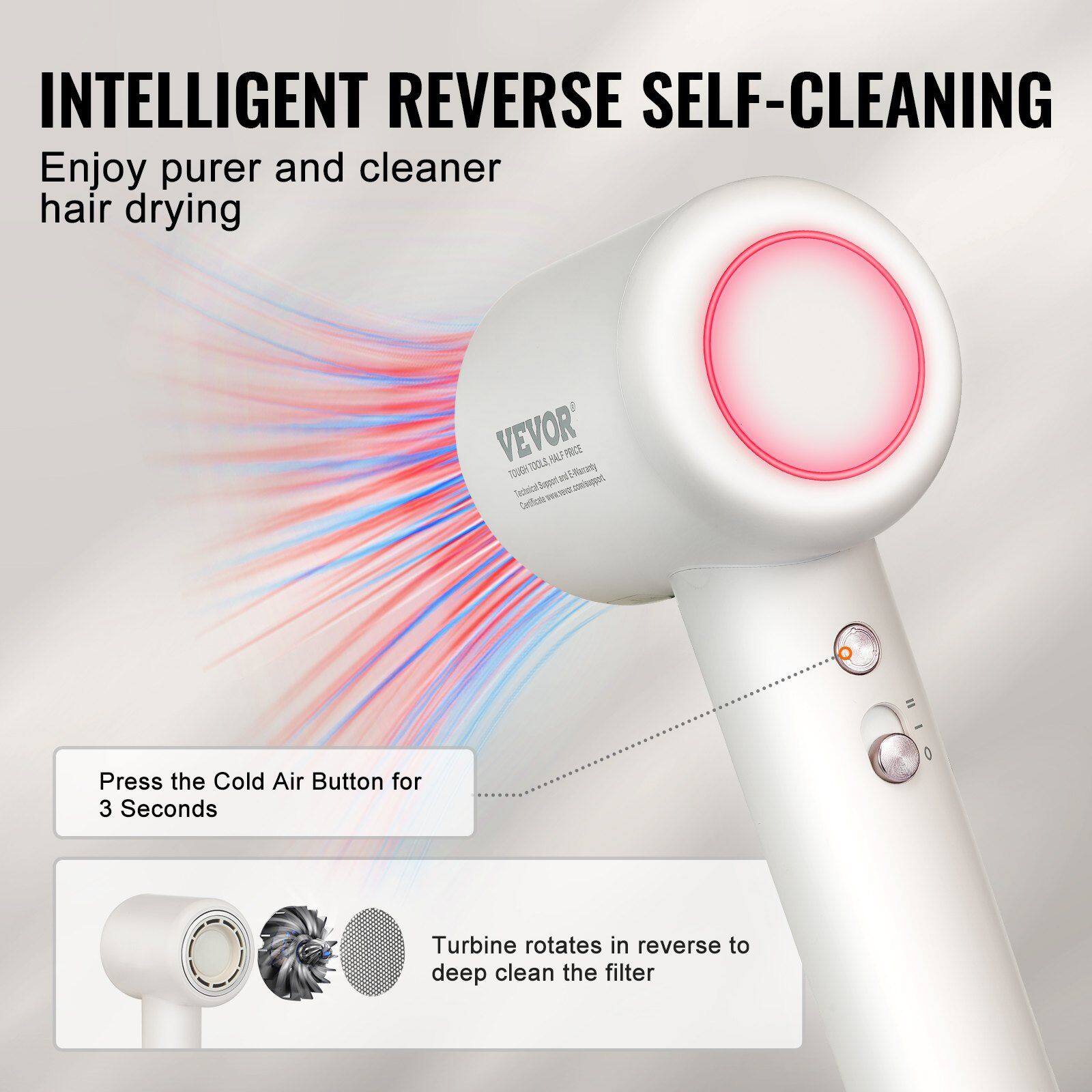 INTELLIGENT REVERSE SELF-CLEANING  
Enjoy purer and cleaner hair drying  

Press the Cold Air Button for 3 Seconds  
Turbine rotates in reverse to deep clean the filter