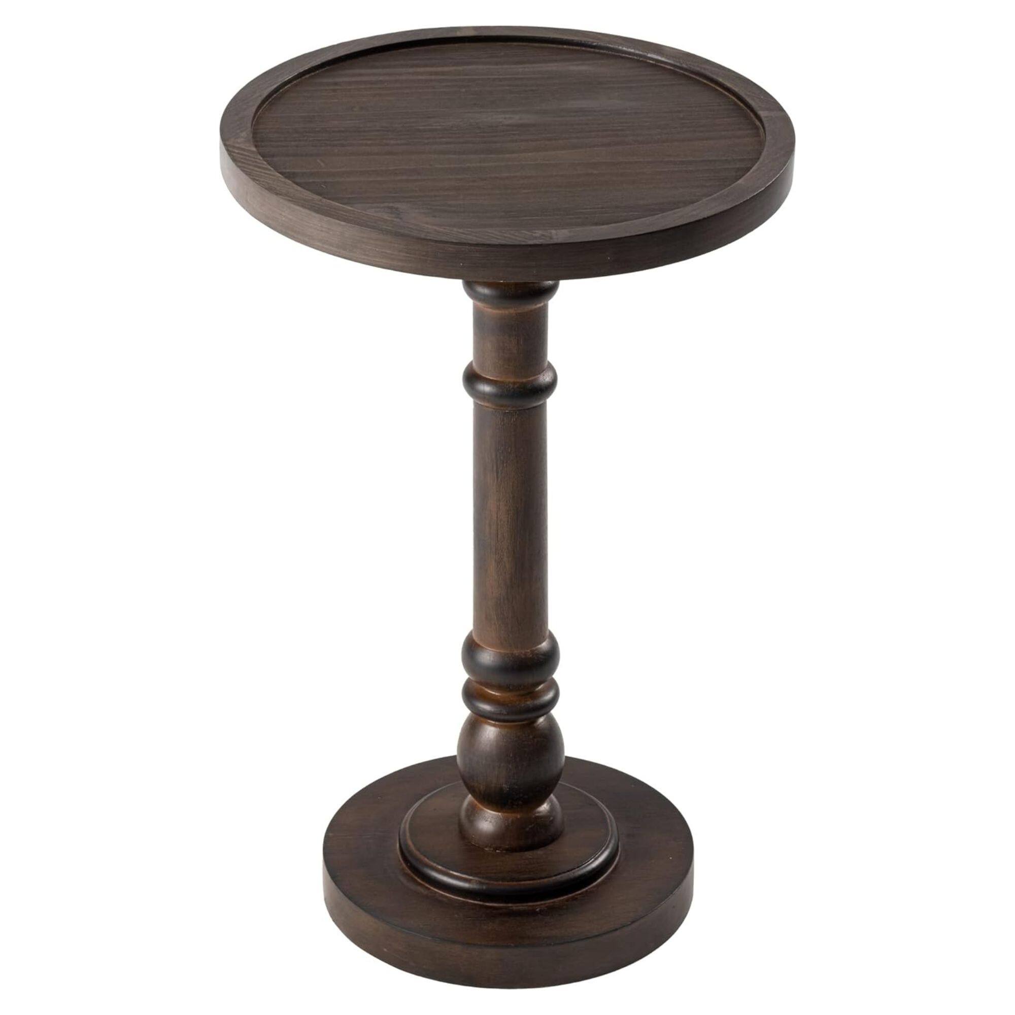 COZAYH - Pedestal Tray Top End Table for Holding Drinks, Lamps, Plants - Dark Brown