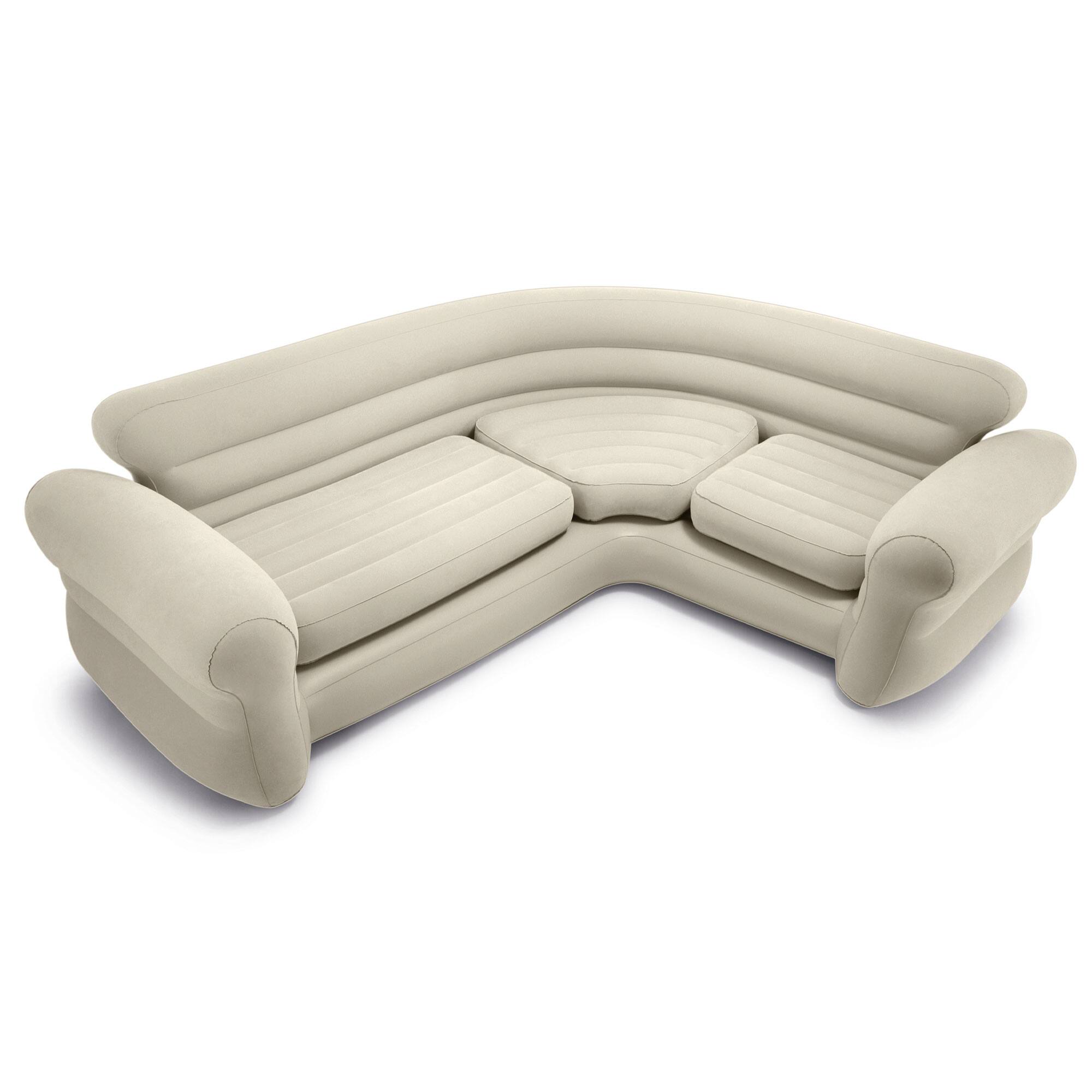 Angle. Intex - Inflatable Corner Living Room Air Mattress Sectional Sofa - Beige.