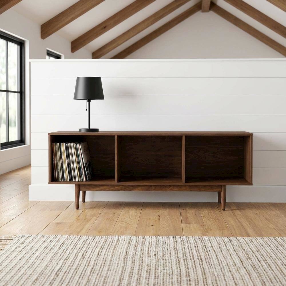 Alt View 5. FurniFact - Large vinyl storage console with sturdy construction and versatile design - Walnut.