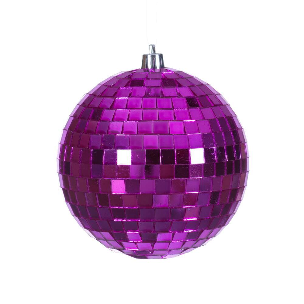 Front. Vickerman - 4" Fuchsia Mirror Ball Ornament 6 Bag - Fuchsia.