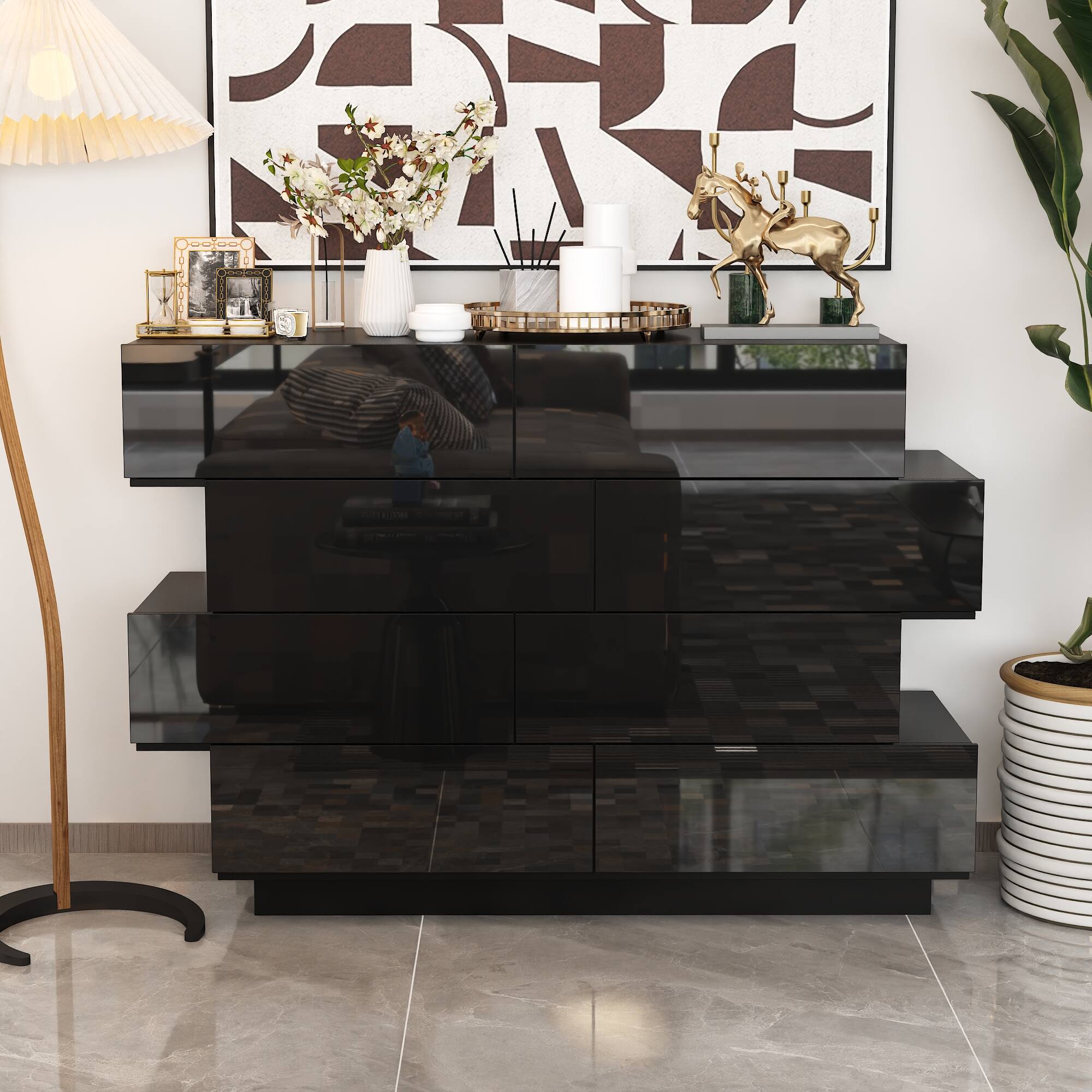 Alt View 8. FUFU & GAGA - FUFU&GAGA Glossy Staggered Dresser: Sculptural Storage Solution - Black.