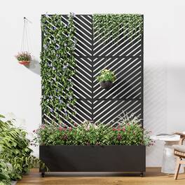 PexFix - 72 in. H x 47 in. W Parallel Pattern Rectangle Metal Planter Box Raised Garden Beds with Trellis-Ideal for Balcony - Black
